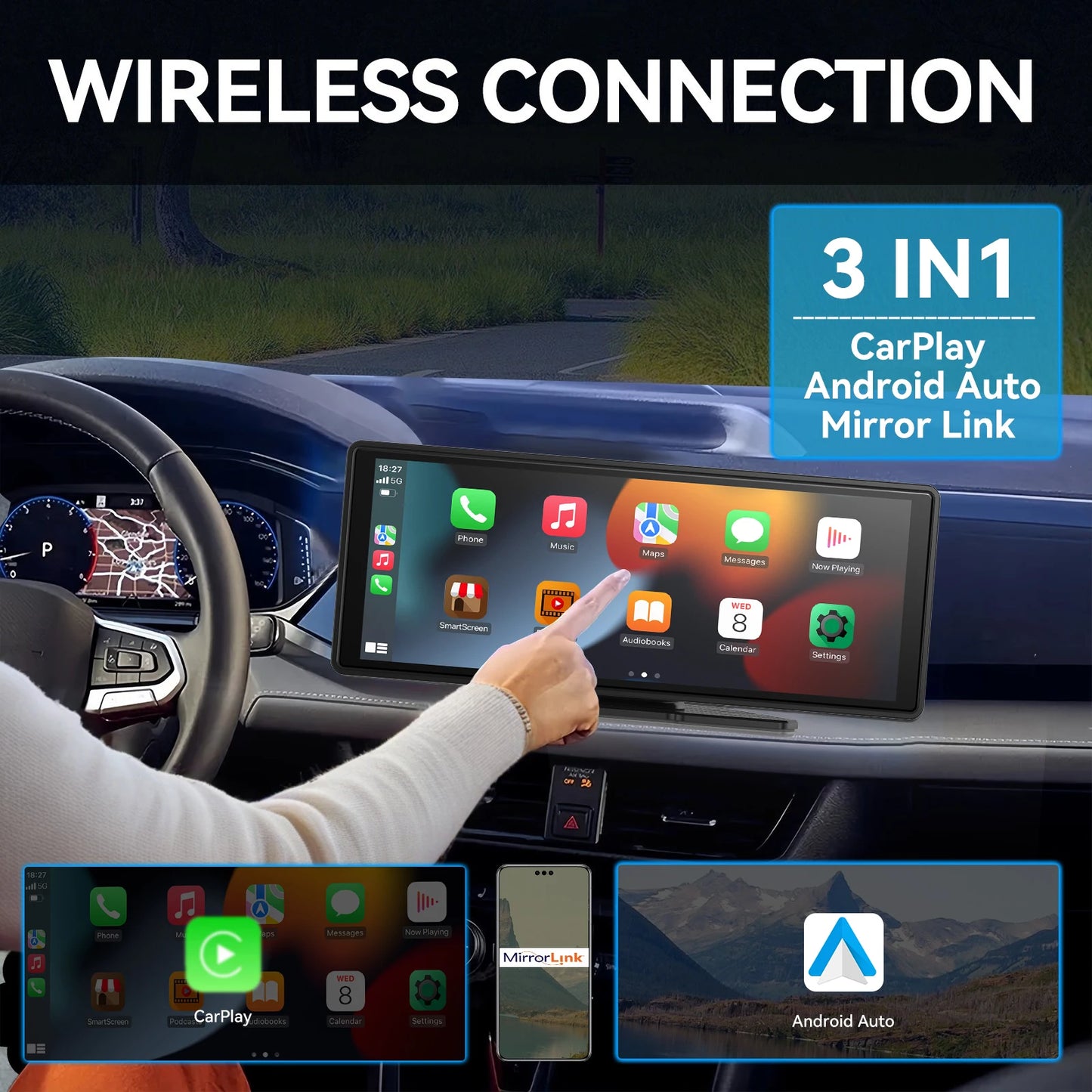 Wireless CarPlay & Android Auto Screen – Upgrade Any Car in Seconds